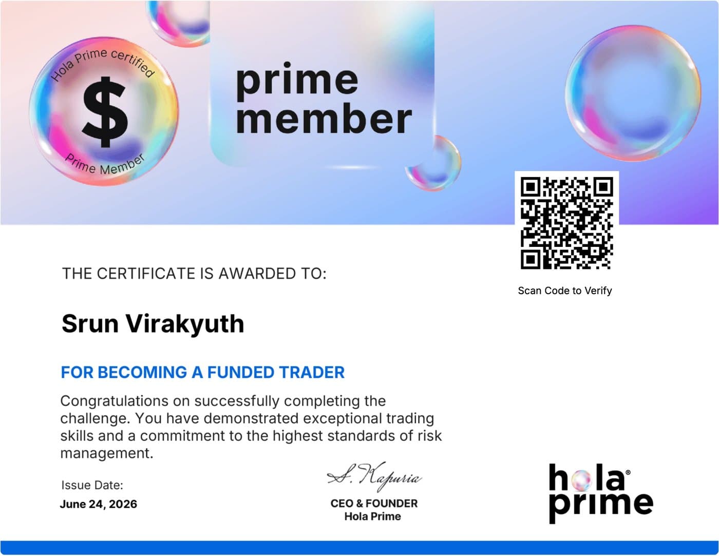Hola Prime — Funded Trader — 24 Jun 2026