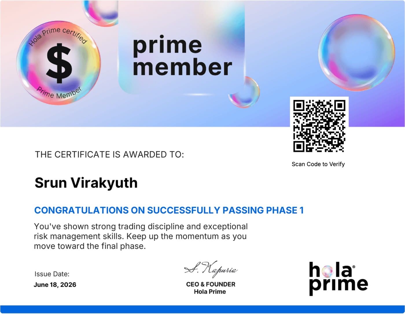 Hola Prime — Phase 1 — 18 Jun 2026